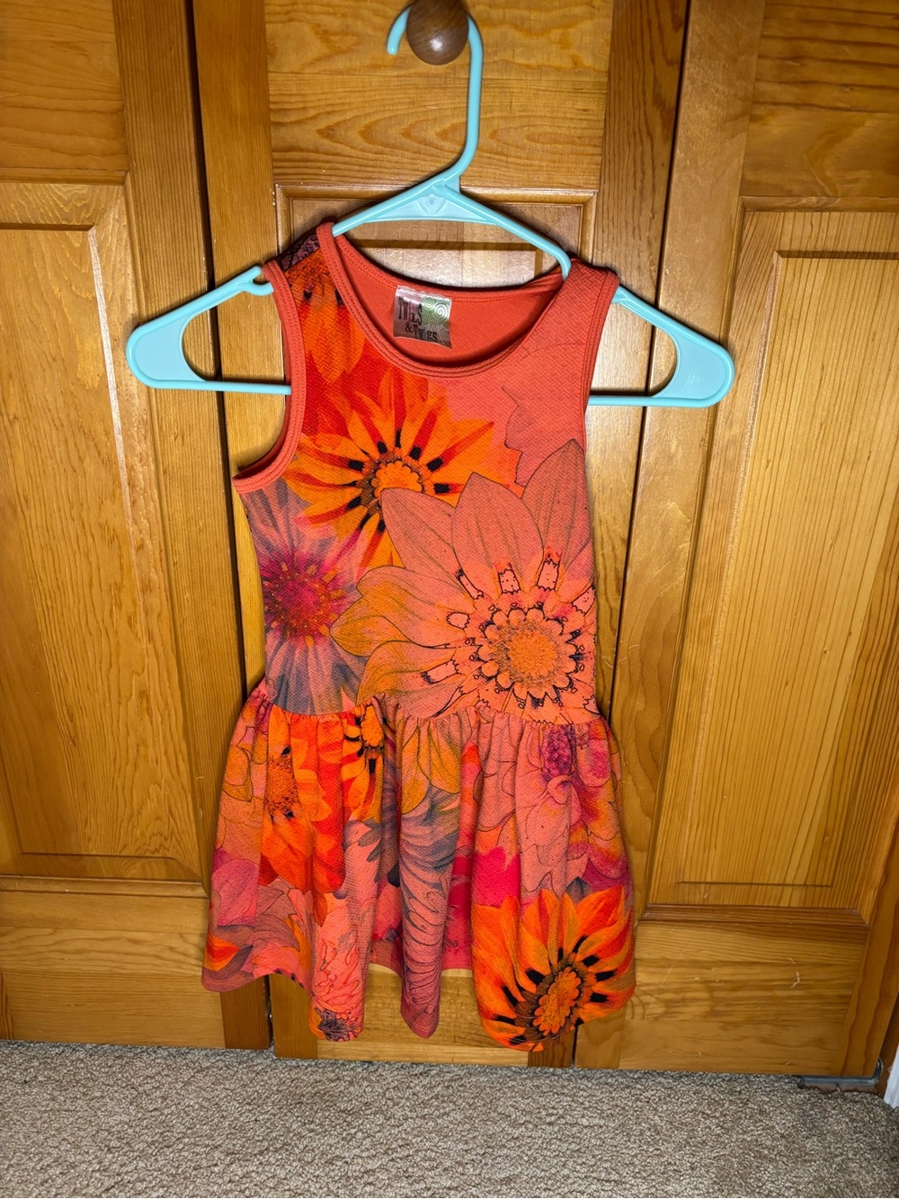 Girls' Bright Orange Floral Tank Dress by